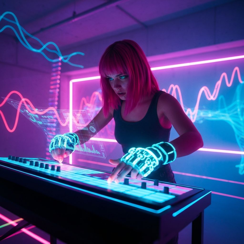 Musician conducting AI with BeatGloves